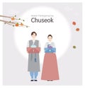 A couple of men and women wearing Hanbok on Chuseok
